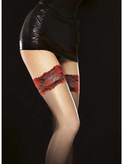 Fiore - Sensuous hold ups with red lace top Nocturne, 20 denier, white, size S Fiore - Sensuous hold ups with red lace top Nocturne, 20 denier, white, size S
