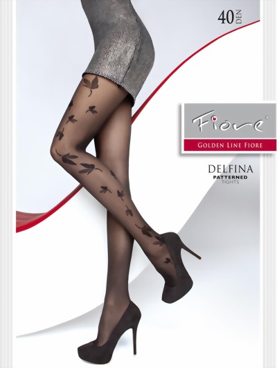 Fiore - Beautiful butterfly pattern tights 40 denier, graphite, size S