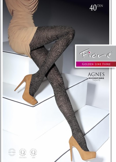 Fiore - Trendy floral pattern tights 40 DEN, cappuccino, size S