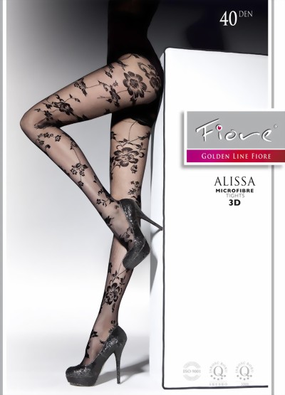 Fiore - Beautiful flower pattern tights Alissa 40 DEN, graphite, size S