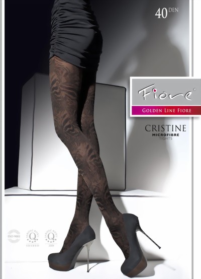 Fiore - Trendy patterned tights Cristine 40 DEN, brown, size S