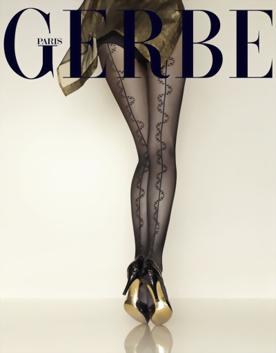 Gerbe - Sensuous patterned back seam tights Artifice, black-gold, size S