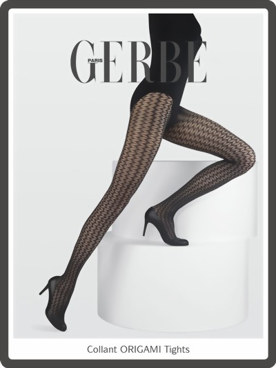 Gerbe - Elegant tights with geometric pattern Origami, black, size M